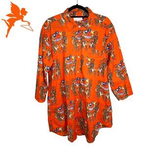 MARY MARSHMELLOW Tiger Print Button Front Boyfriend Shirtdress